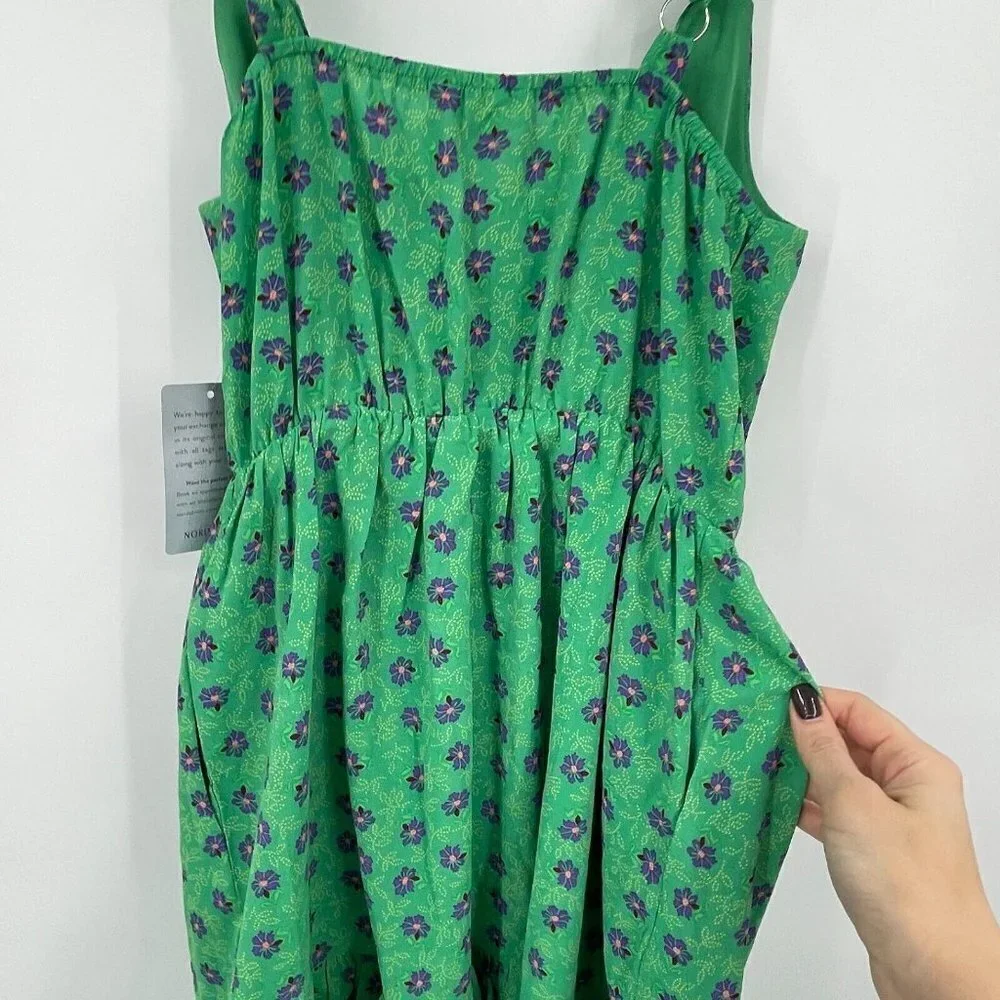 Melloday Womens Dress S Green Multi Floral V Neck Sleeveless Lined Sundress New